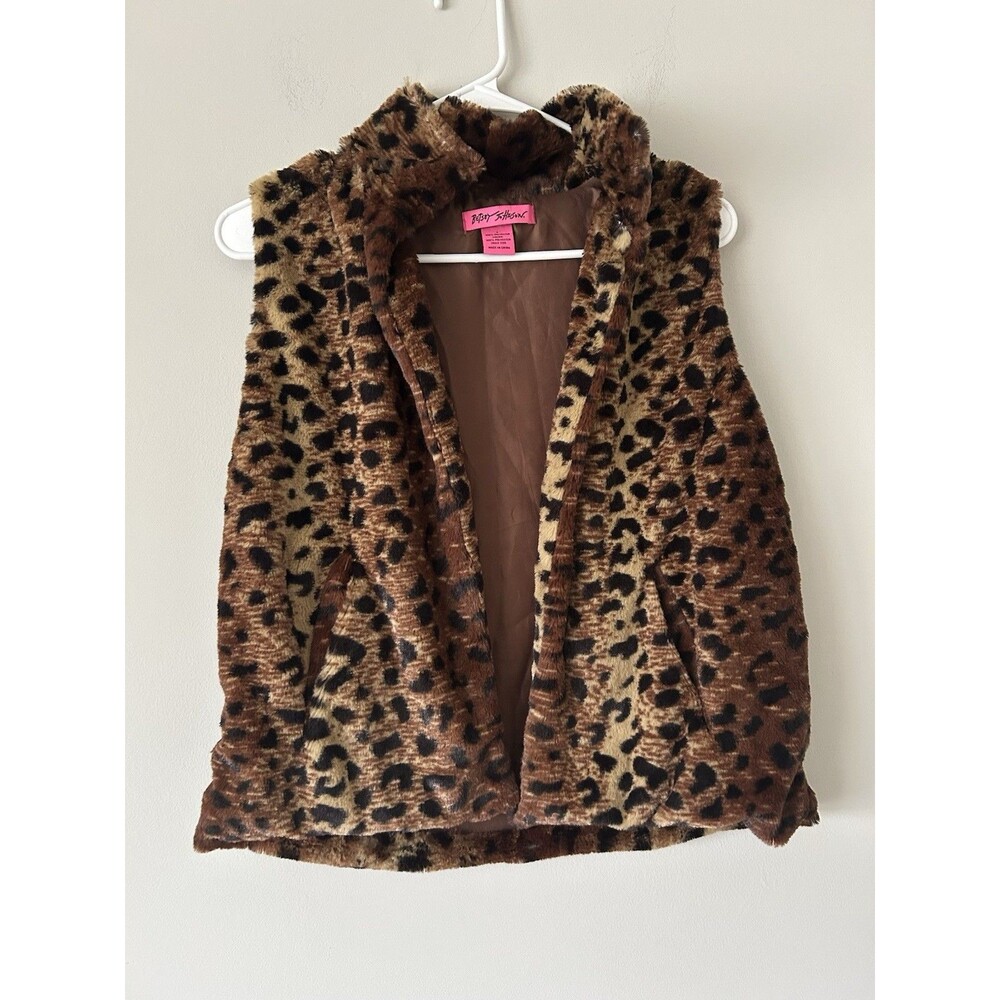Betsy Johnson Faux Fur Leopard/ Cheetah Print Vest Size Small Y2K Unique & Bold